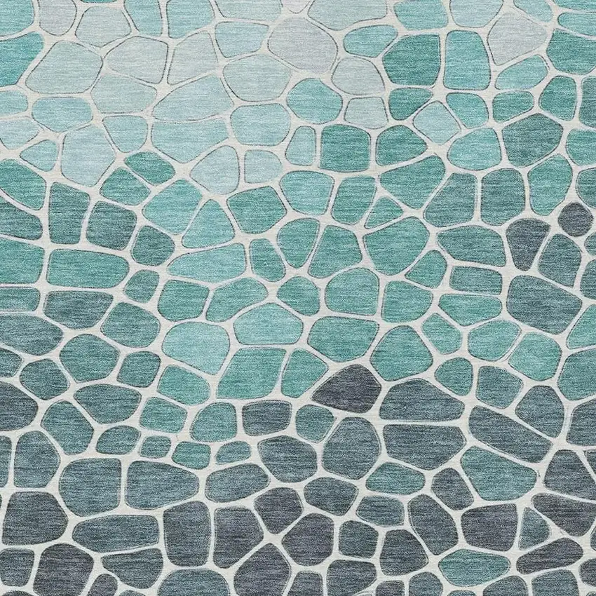 Teal Blue And Ivory Geometric Washable Indoor Outdoor Area Rug Photo 5