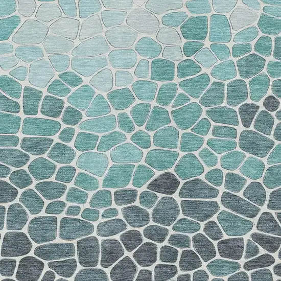 Teal Blue And Ivory Geometric Washable Indoor Outdoor Area Rug Photo 5