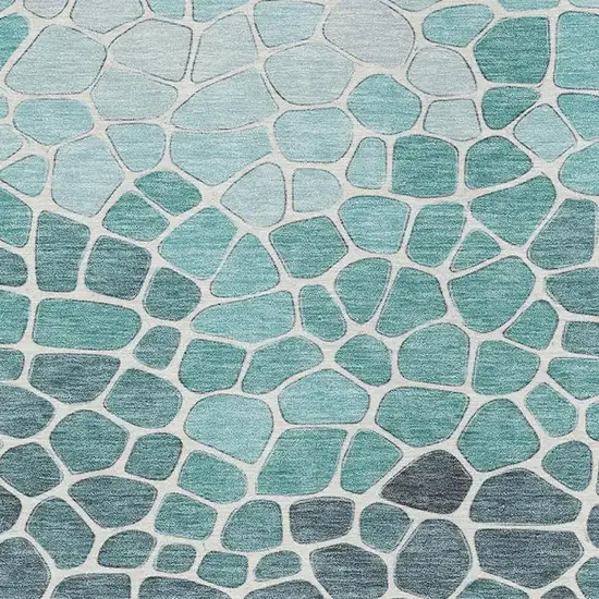 Teal Blue And Ivory Geometric Washable Indoor Outdoor Area Rug Photo 5