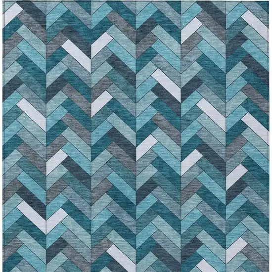 Teal Blue And Ivory Geometric Washable Indoor Outdoor Area Rug Photo 5