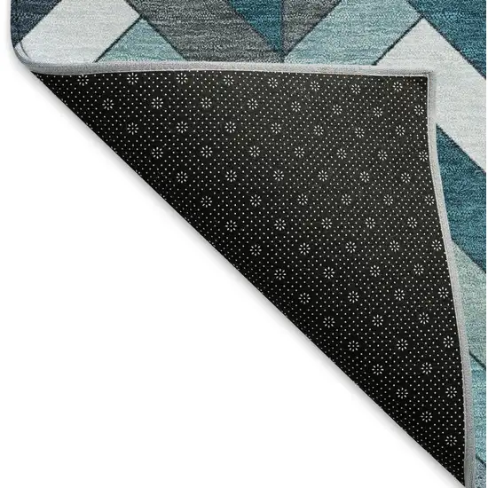 Teal Blue And Ivory Geometric Washable Indoor Outdoor Area Rug Photo 4