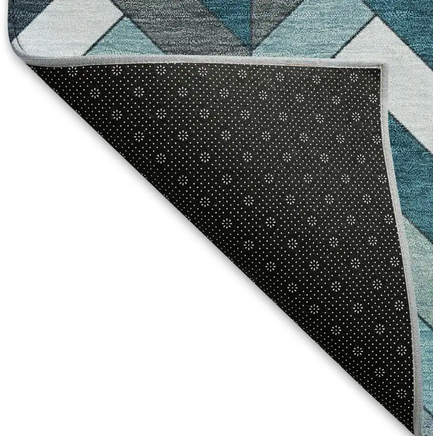 Teal Blue And Ivory Geometric Washable Indoor Outdoor Area Rug Photo 4