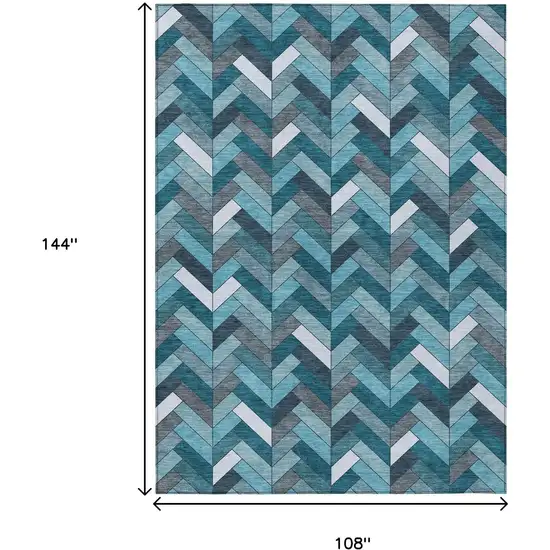 Teal Blue And Ivory Geometric Washable Indoor Outdoor Area Rug Photo 3