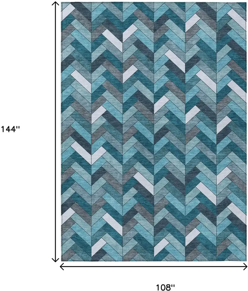 Teal Blue And Ivory Geometric Washable Indoor Outdoor Area Rug Photo 3