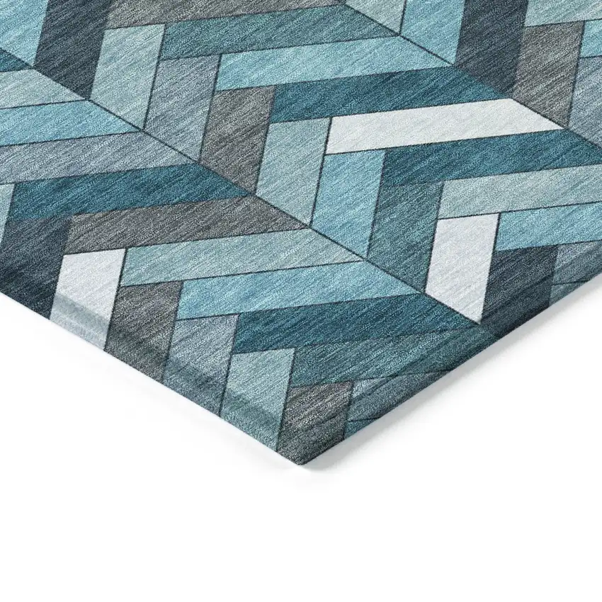 Teal Blue And Ivory Geometric Washable Indoor Outdoor Area Rug Photo 6