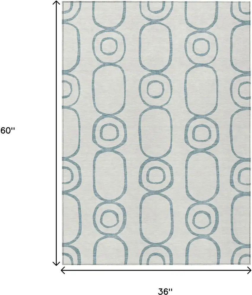 Teal Blue And Ivory Geometric Washable Indoor Outdoor Area Rug Photo 3