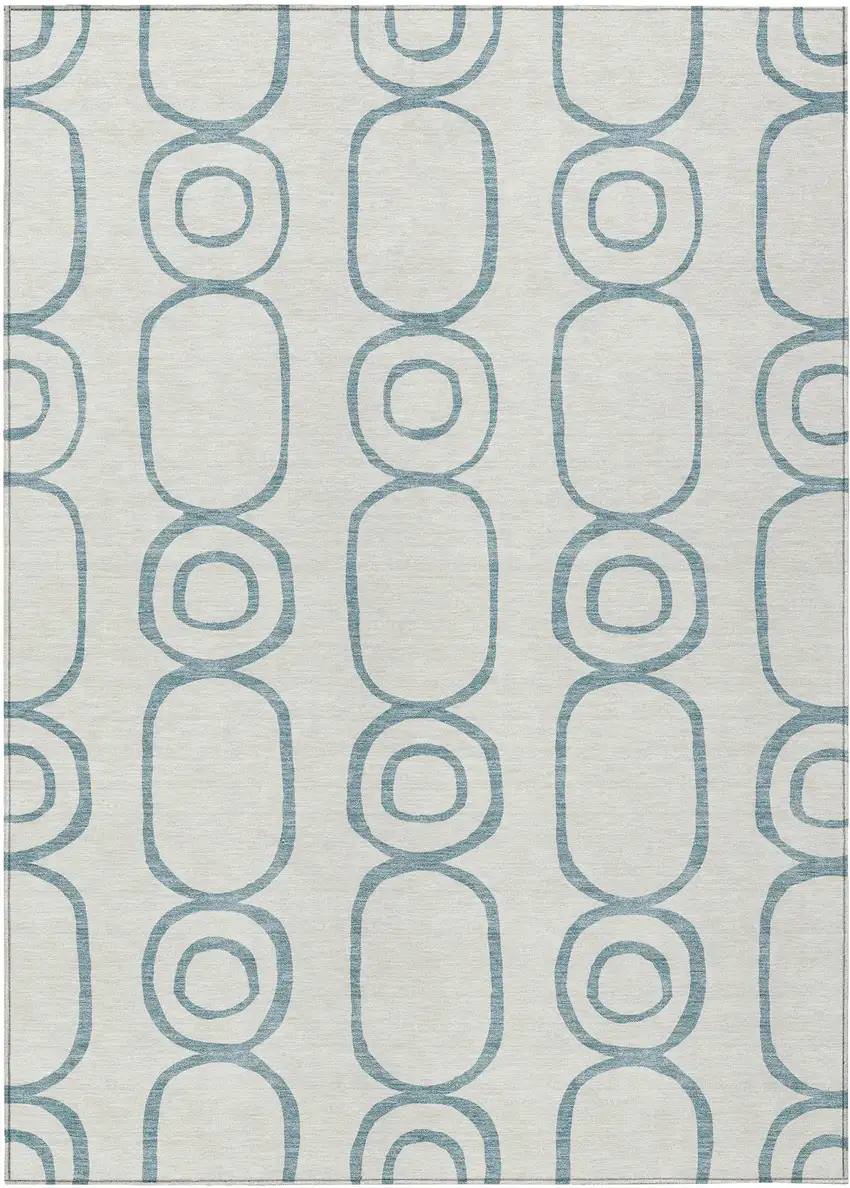 Teal Blue And Ivory Geometric Washable Indoor Outdoor Area Rug Photo 2