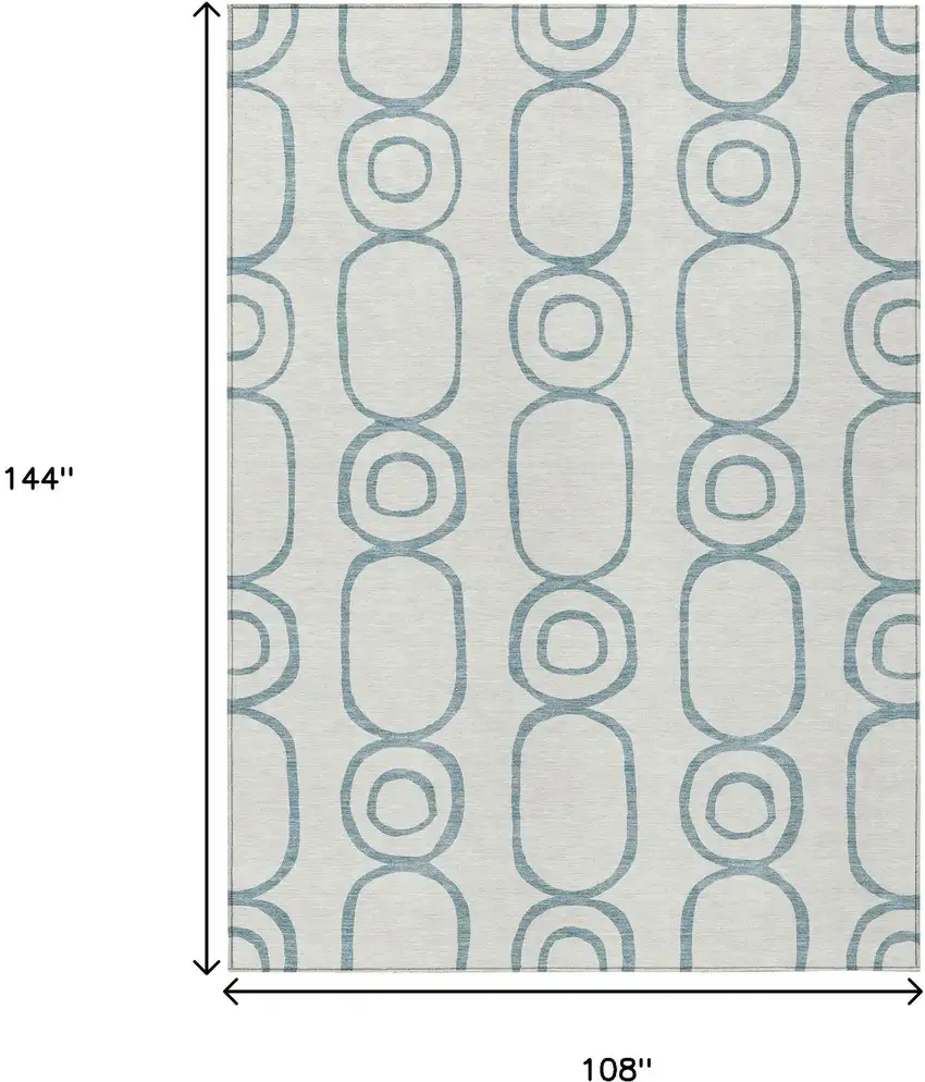 Teal Blue And Ivory Geometric Washable Indoor Outdoor Area Rug Photo 3
