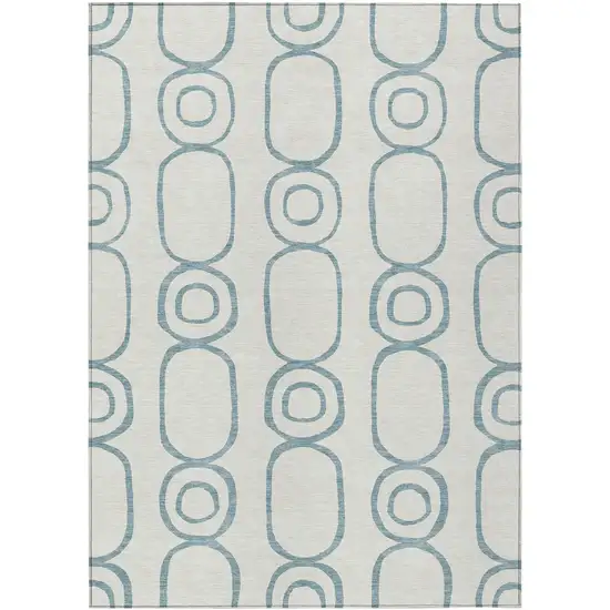 Teal Blue And Ivory Geometric Washable Indoor Outdoor Area Rug Photo 2
