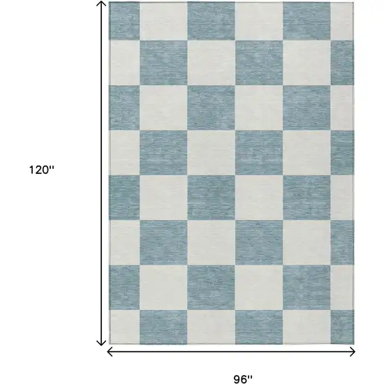 Teal Blue And Ivory Geometric Washable Indoor Outdoor Area Rug Photo 3