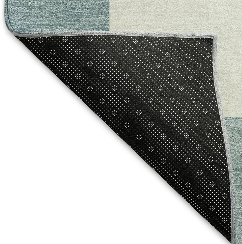Teal Blue And Ivory Geometric Washable Indoor Outdoor Area Rug Photo 5