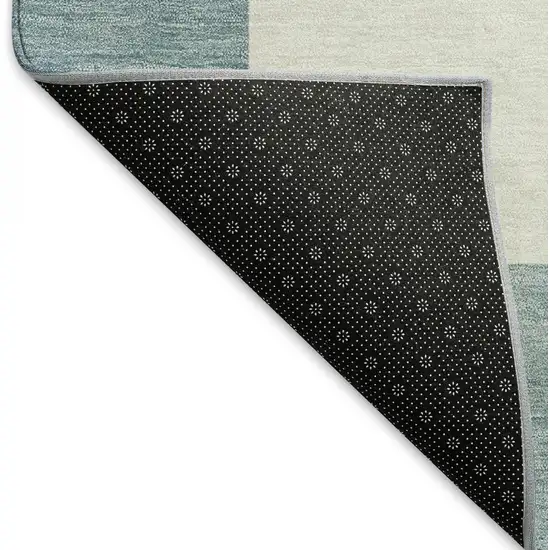 Teal Blue And Ivory Geometric Washable Indoor Outdoor Area Rug Photo 4