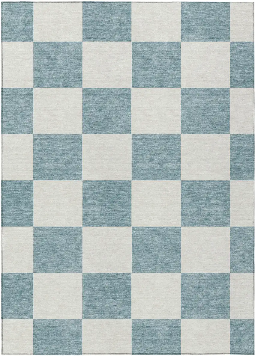 Teal Blue And Ivory Geometric Washable Indoor Outdoor Area Rug Photo 2