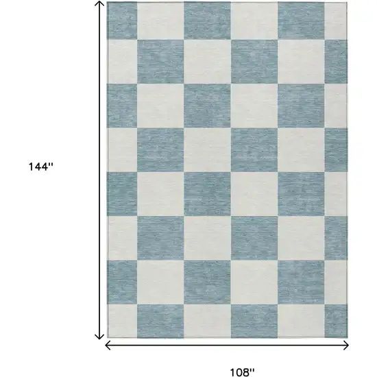 Teal Blue And Ivory Geometric Washable Indoor Outdoor Area Rug Photo 3