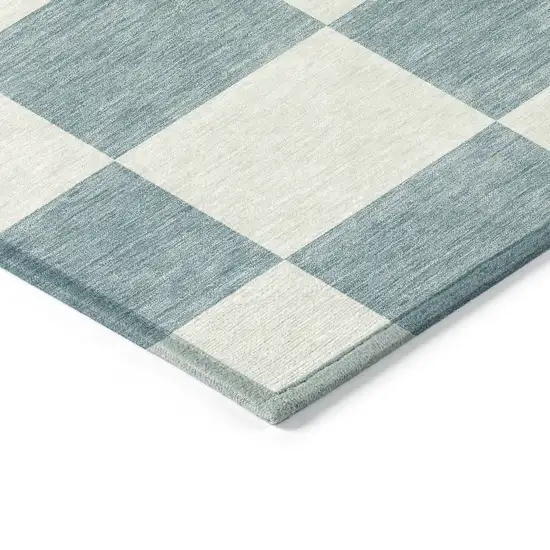 Teal Blue And Ivory Geometric Washable Indoor Outdoor Area Rug Photo 5