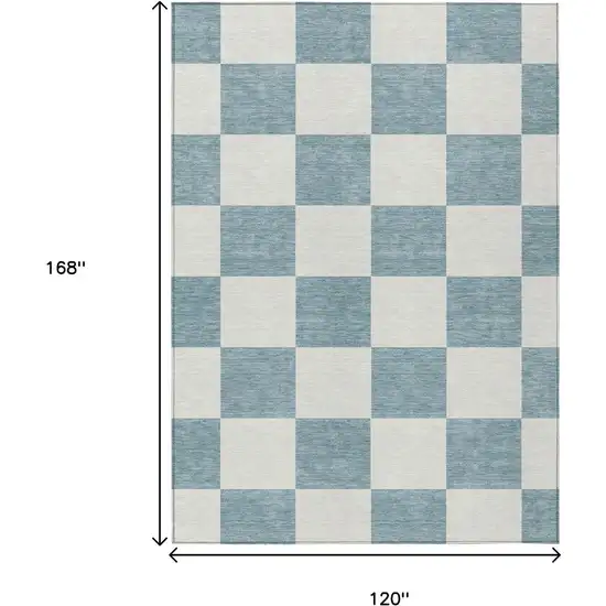 Teal Blue And Ivory Geometric Washable Indoor Outdoor Area Rug Photo 3