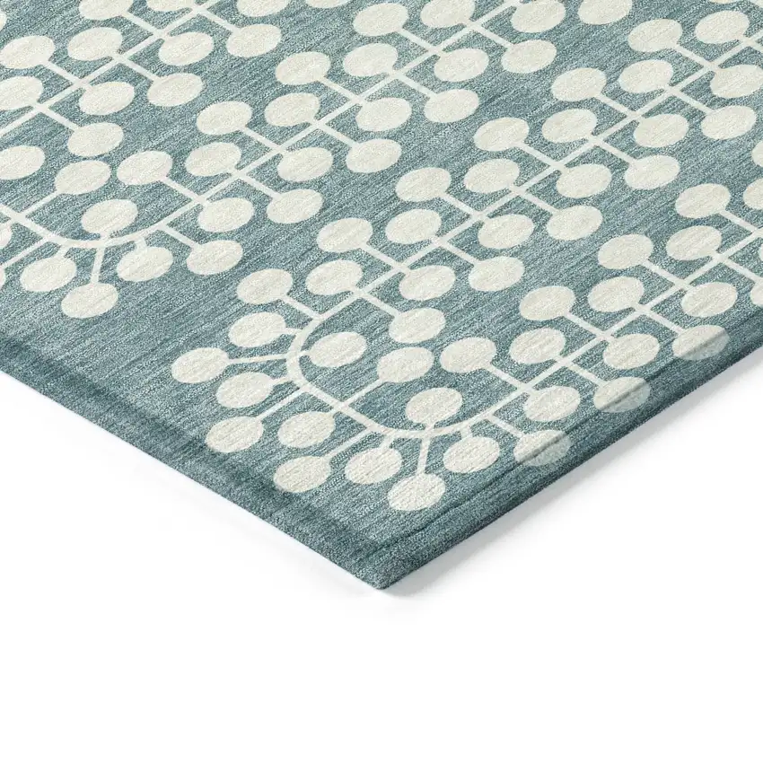 Teal Blue And Ivory Geometric Washable Indoor Outdoor Area Rug Photo 5