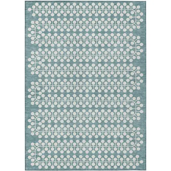 Teal Blue And Ivory Geometric Washable Indoor Outdoor Area Rug Photo 2