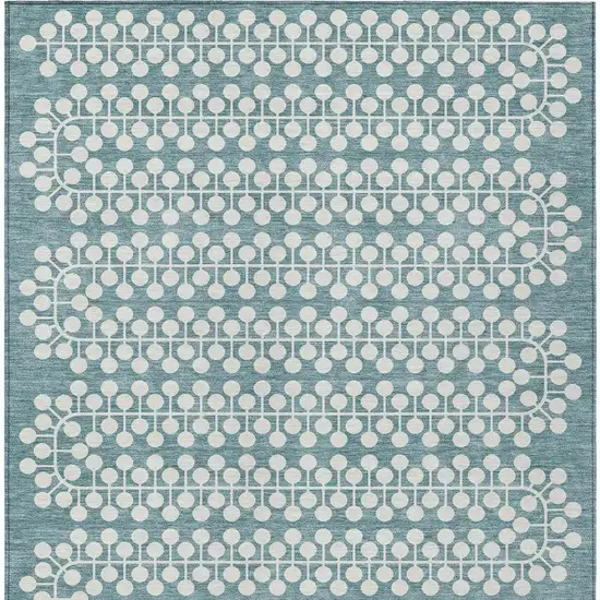 Teal Blue And Ivory Geometric Washable Indoor Outdoor Area Rug Photo 4