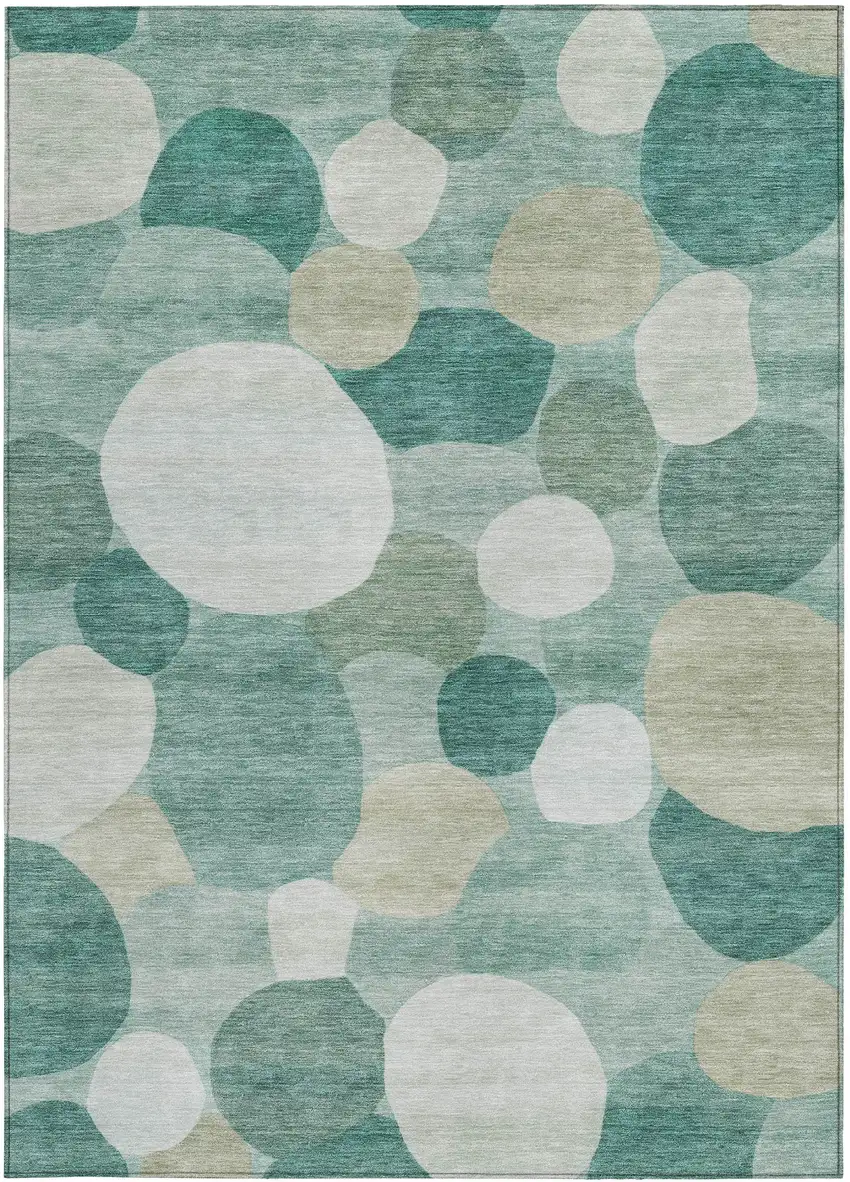Teal Blue And Ivory Geometric Washable Indoor Outdoor Area Rug Photo 2