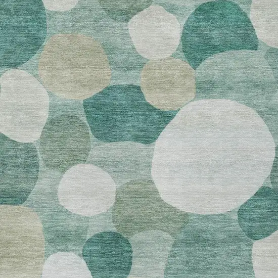 Teal Blue And Ivory Geometric Washable Indoor Outdoor Area Rug Photo 2