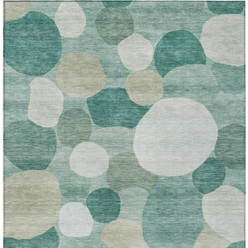 Teal Blue And Ivory Geometric Washable Indoor Outdoor Area Rug Photo 3