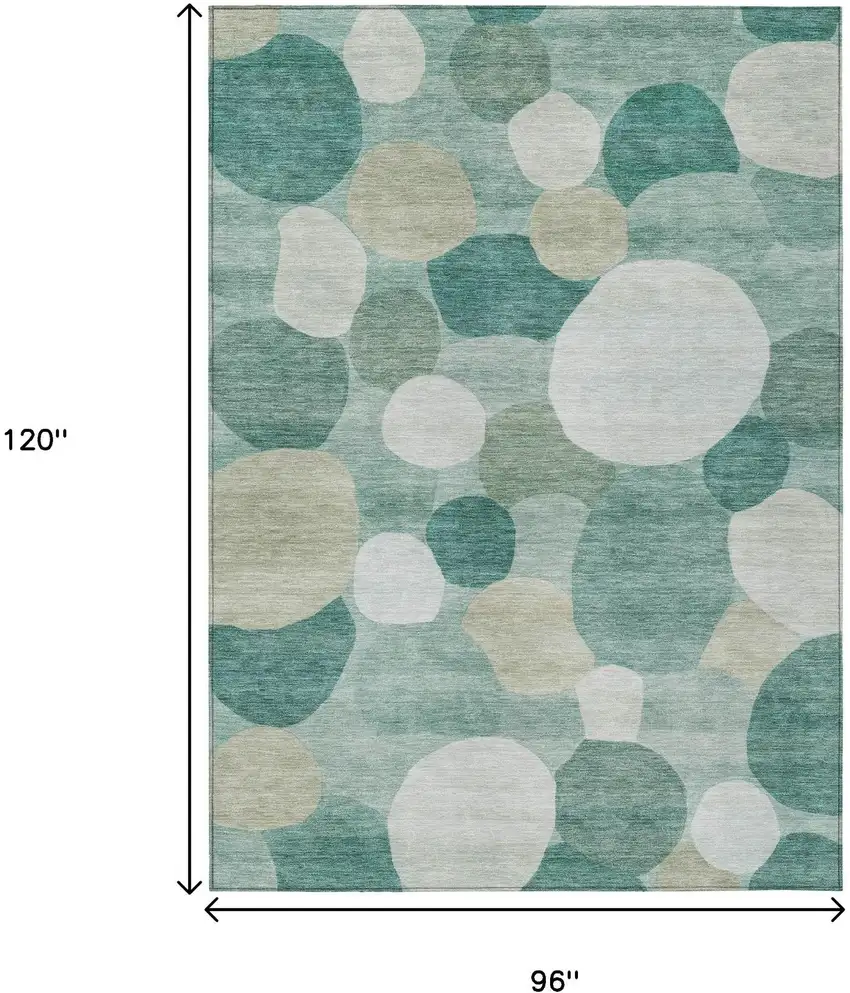 Teal Blue And Ivory Geometric Washable Indoor Outdoor Area Rug Photo 7