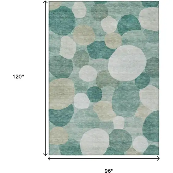 Teal Blue And Ivory Geometric Washable Indoor Outdoor Area Rug Photo 7