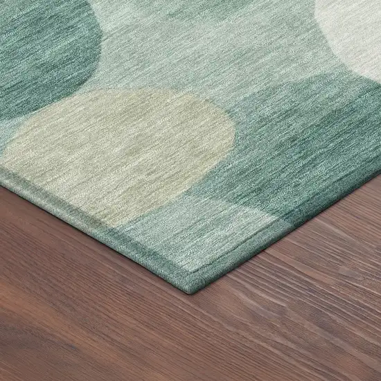 Teal Blue And Ivory Geometric Washable Indoor Outdoor Area Rug Photo 5