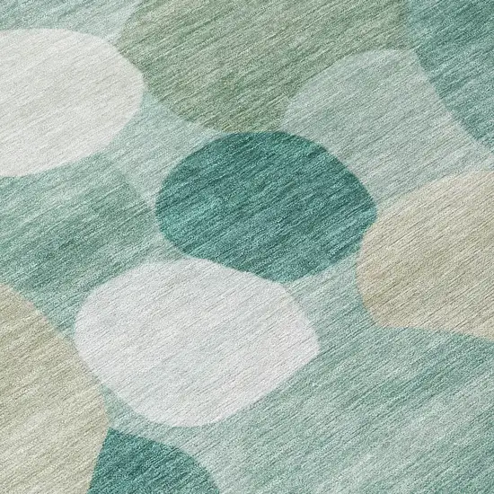 Teal Blue And Ivory Geometric Washable Indoor Outdoor Area Rug Photo 6