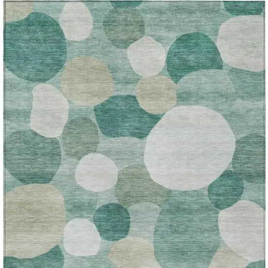 Teal Blue And Ivory Geometric Washable Indoor Outdoor Area Rug Photo 3