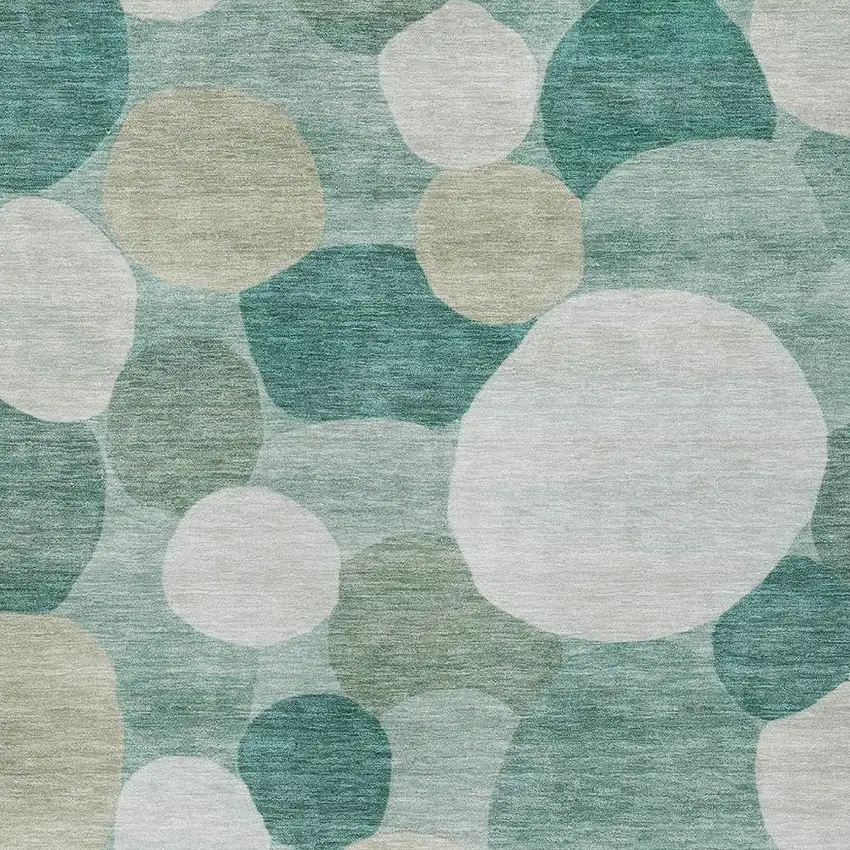 Teal Blue And Ivory Geometric Washable Indoor Outdoor Area Rug Photo 2