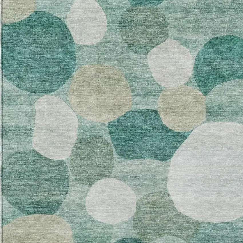 Teal Blue And Ivory Geometric Washable Indoor Outdoor Area Rug Photo 2