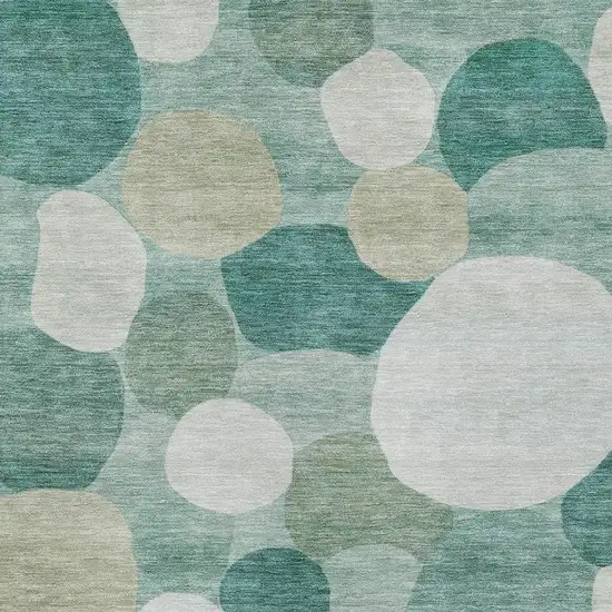 Teal Blue And Ivory Geometric Washable Indoor Outdoor Area Rug Photo 2