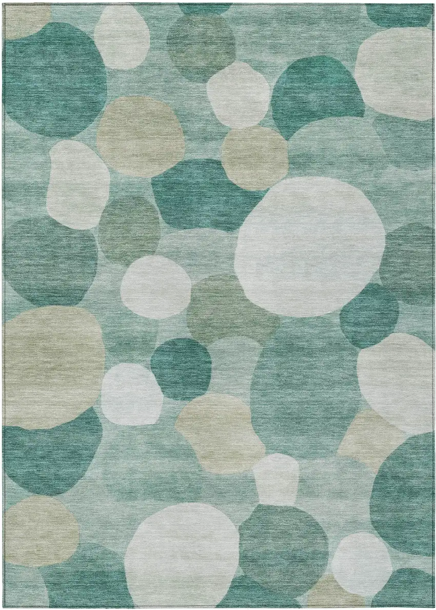 Teal Blue And Ivory Geometric Washable Indoor Outdoor Area Rug Photo 1