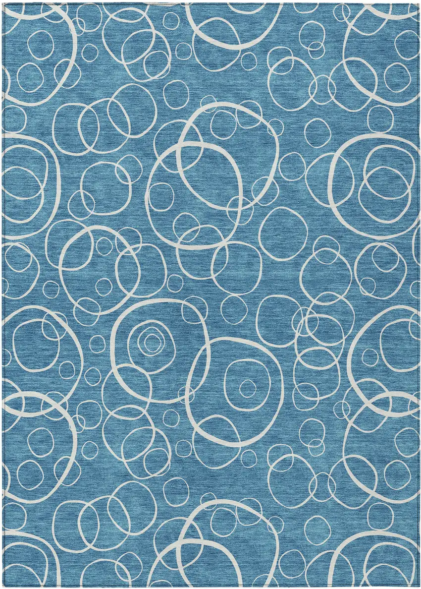 Teal Blue And Ivory Geometric Washable Indoor Outdoor Area Rug Photo 9