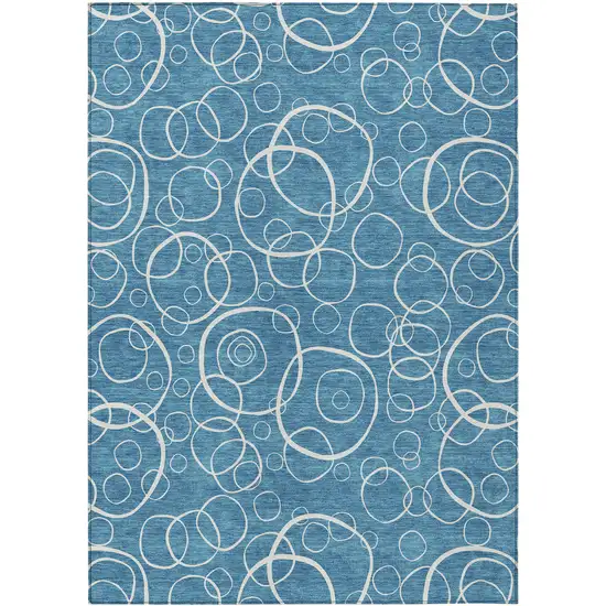 Teal Blue And Ivory Geometric Washable Indoor Outdoor Area Rug Photo 9