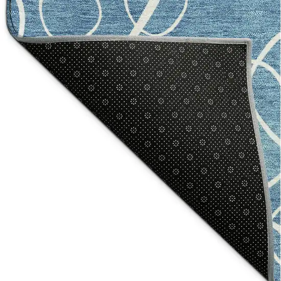 Teal Blue And Ivory Geometric Washable Indoor Outdoor Area Rug Photo 5