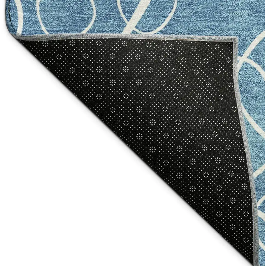 Teal Blue And Ivory Geometric Washable Indoor Outdoor Area Rug Photo 5
