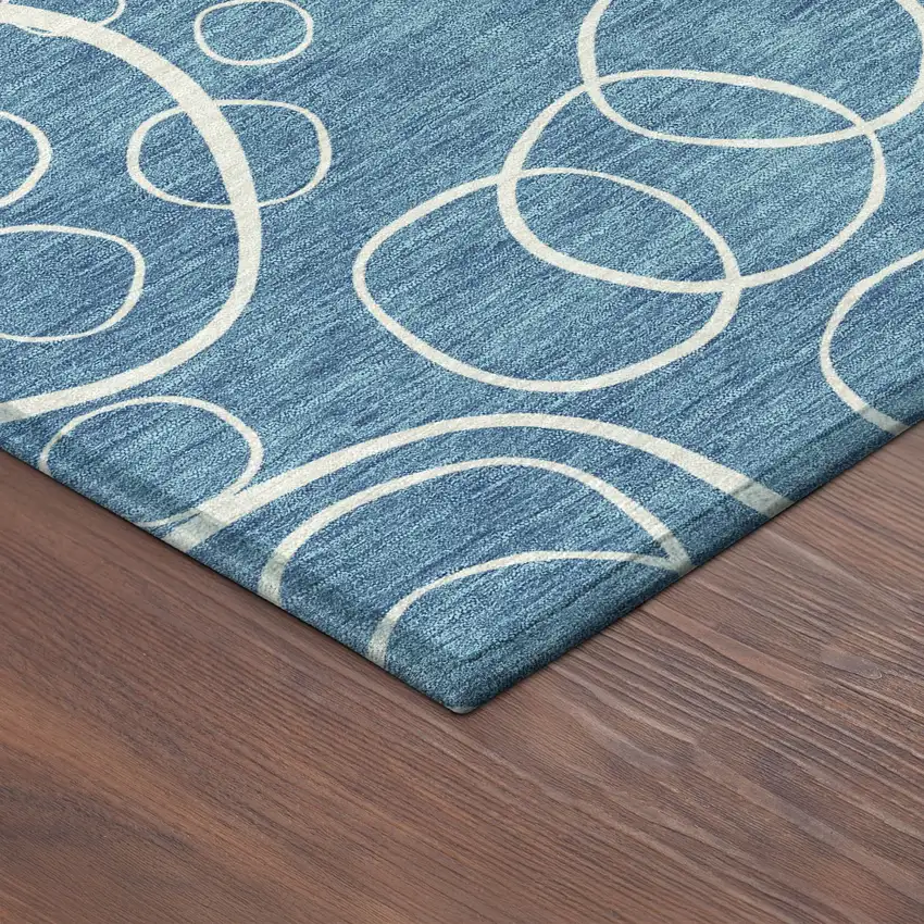 Teal Blue And Ivory Geometric Washable Indoor Outdoor Area Rug Photo 6