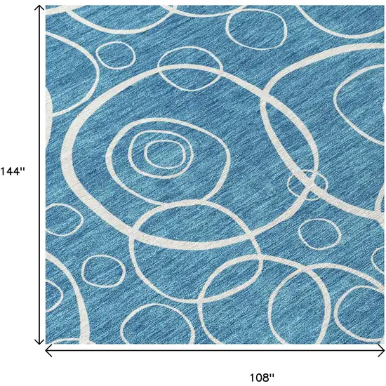 Teal Blue And Ivory Geometric Washable Indoor Outdoor Area Rug Photo 7