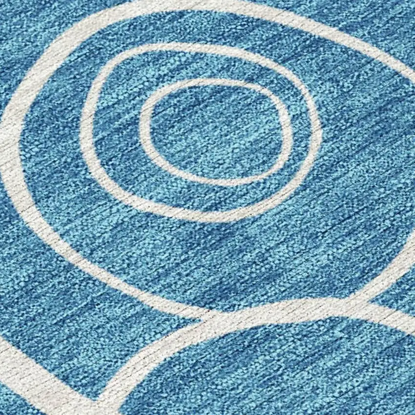 Teal Blue And Ivory Geometric Washable Indoor Outdoor Area Rug Photo 3