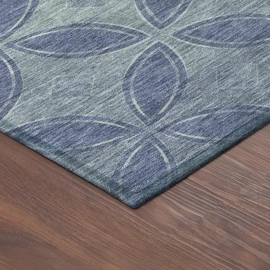 Teal Blue And Ivory Geometric Washable Indoor Outdoor Area Rug Photo 9