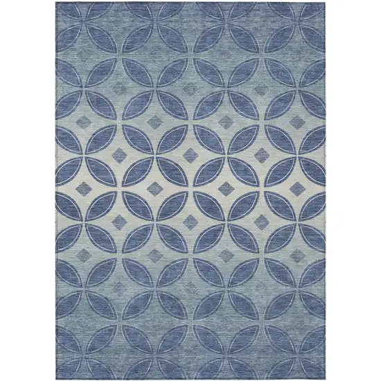 Teal Blue And Ivory Geometric Washable Indoor Outdoor Area Rug Photo 7