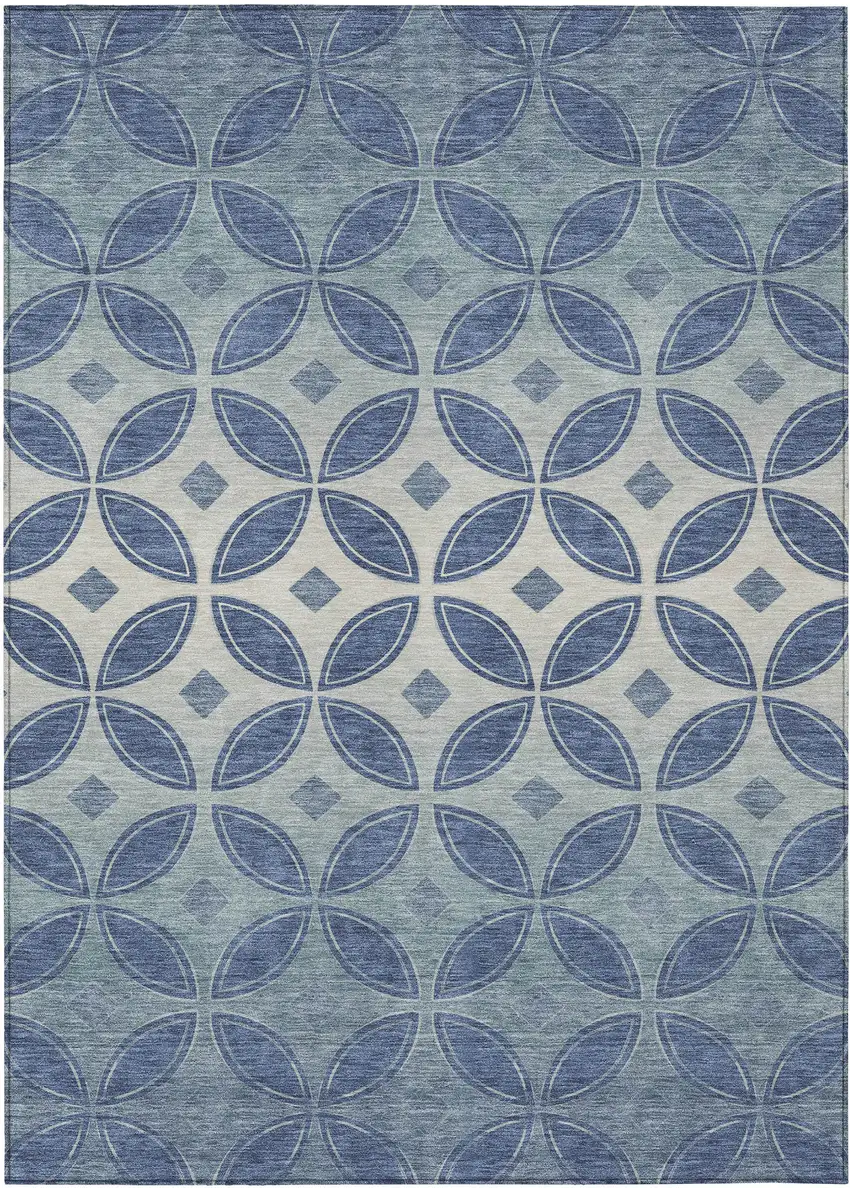 Teal Blue And Ivory Geometric Washable Indoor Outdoor Area Rug Photo 8