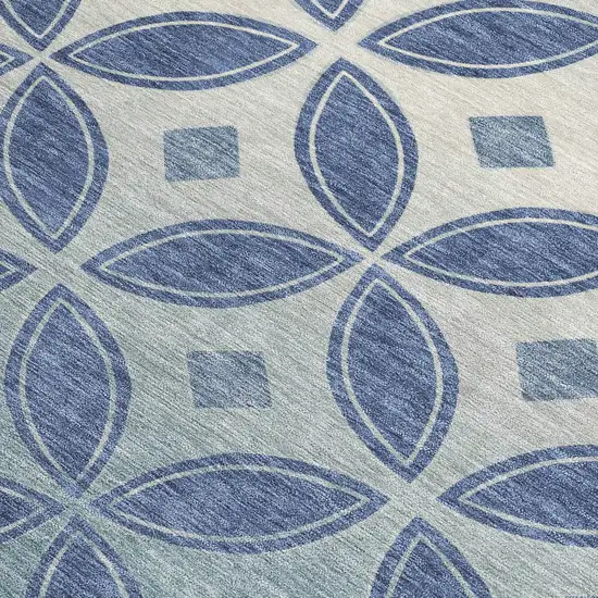 Teal Blue And Ivory Geometric Washable Indoor Outdoor Area Rug Photo 2
