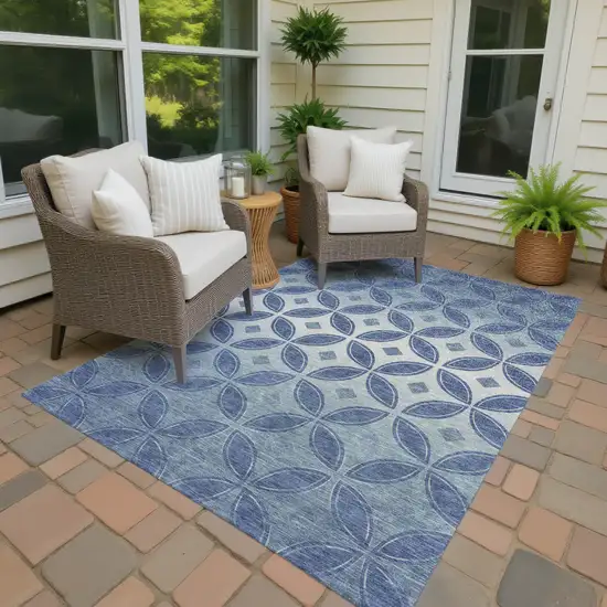 Teal Blue And Ivory Geometric Washable Indoor Outdoor Area Rug Photo 2