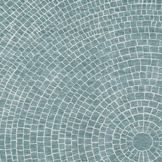 Teal Blue And Ivory Geometric Washable Indoor Outdoor Area Rug Photo 2