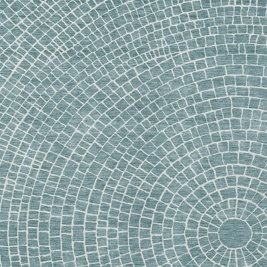 Teal Blue And Ivory Geometric Washable Indoor Outdoor Area Rug Photo 2