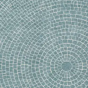 Photo of Teal Blue And Ivory Geometric Washable Indoor Outdoor Area Rug